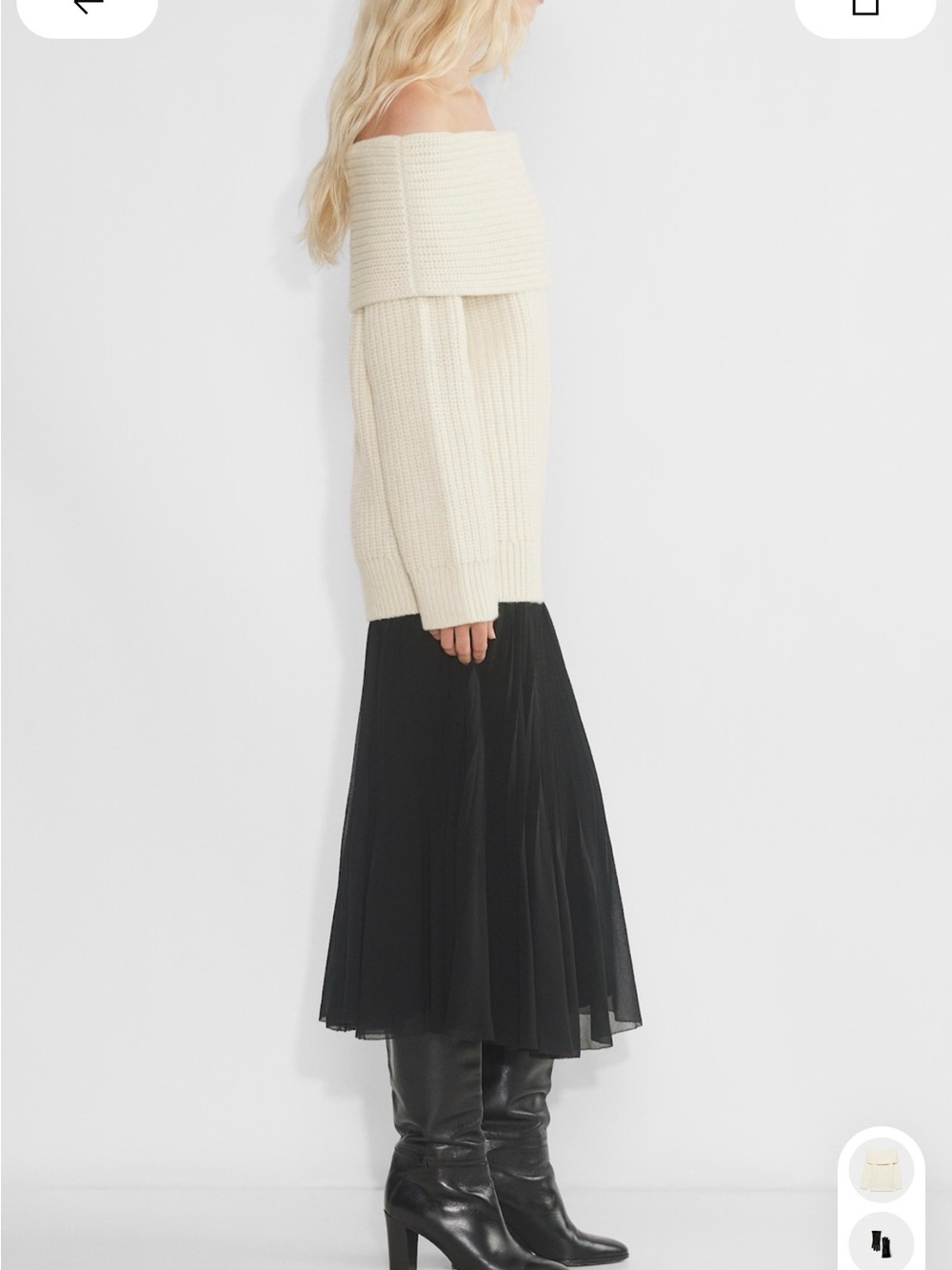 Aritzia - Wilfred Off-the-Shoulder Foldover merino wool Sweater — Cream, LARGE - Picture 5 of 16
